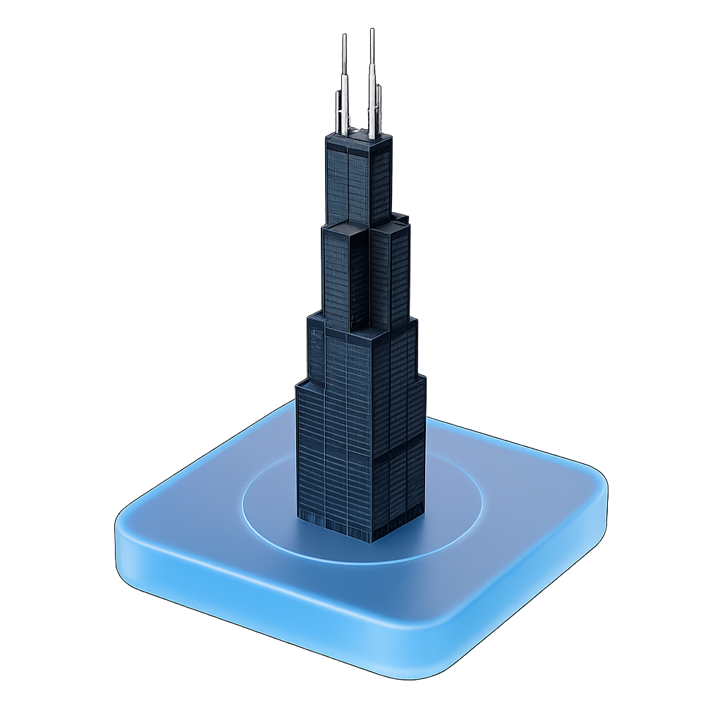 Willis Tower floating on transparent base